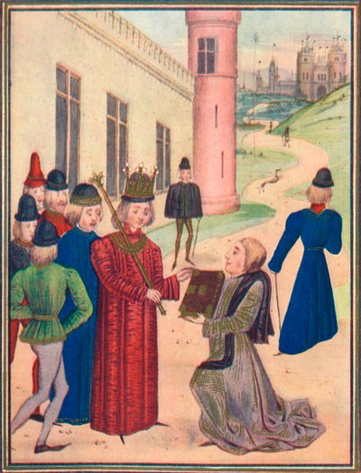 Froissart apresentando seu livro de poemas de amor a Richard II em 1395, 1905 de Unbekannt