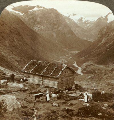 Da pousada na montanha em Vidde saeter no vale Vidde - MT. Skaala na distância certa, c1905. de Unbekannt