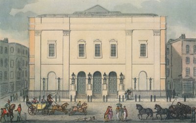 Vista frontal do Theatre Royal, Drury Lane, Westminster, Londres, 1812 de Unbekannt