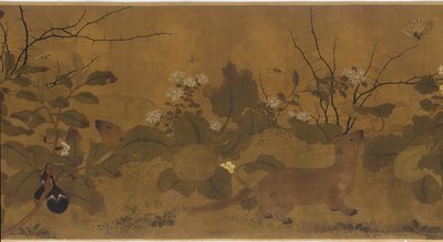 Cena do jardim: melões, berinjelas, flores e duas doninhas, 1368-1644. de Unbekannt