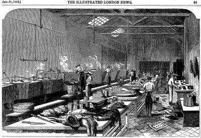 Vista geral da cozinha em Richie & McCalls Cannery, Houndsditch, Londres, 1852 de Unbekannt