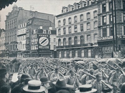 Infantaria alemã que entra em Bruxelas na chuva, 1914 de Unbekannt