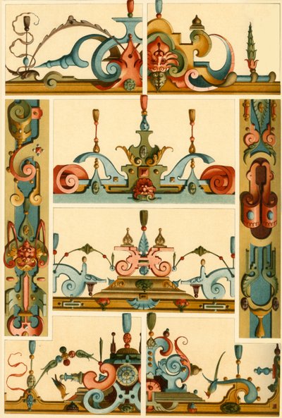 Pintura mural renascentista alemã e ornamento em pedra e madeira, 1898. de Unbekannt