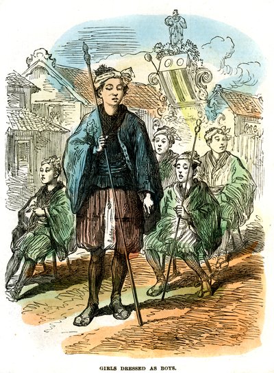 Meninas vestidas como meninos, procissão do festival de Ano Novo em Yokohama, Japão, 1872 de Unbekannt