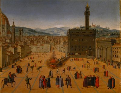 Execução de Girolamo Savonarolas na Piazza della Signoria, em Florença, em 1498, no início do século XVII. de Unbekannt
