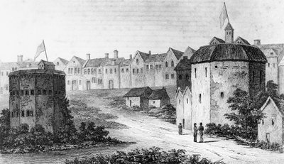 Globe Theatre, Bankside, Southwark à direita e o Bear Garden, c1597 1825 de Unbekannt