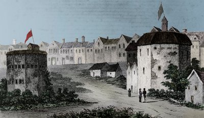 Globe Theatre, Bankside, Southwark à direita e o Bear Garden, c1597 1825. de Unbekannt