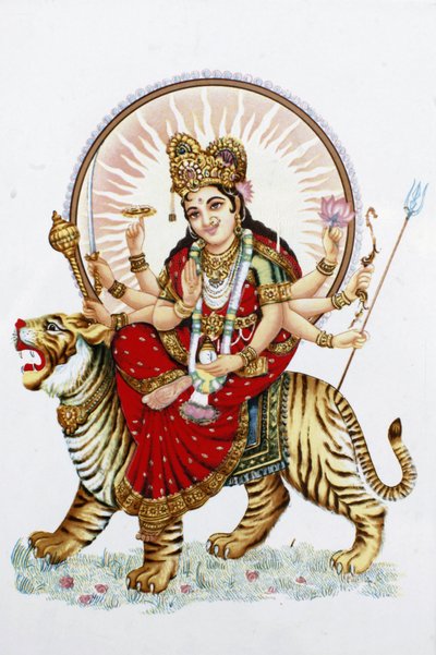 Deusa Sherawali (Durga) montando um tigre Rishikesh Índia de Unbekannt