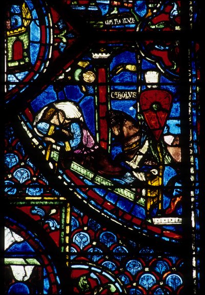 Arquitectura gótica. Histoire de Charlemagne (detalhe): Visão de Constantino (I, Imperador Bizantino). Vidro manchado do ambulatório do norte, absidial. Cathedrale de Chartres. de Unbekannt