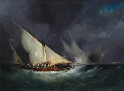 Piratas gregos atacando um navio turco, não datado. de Unbekannt