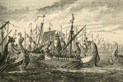 Trirremes gregos na Batalha de Salamina, 1890. de Unbekannt
