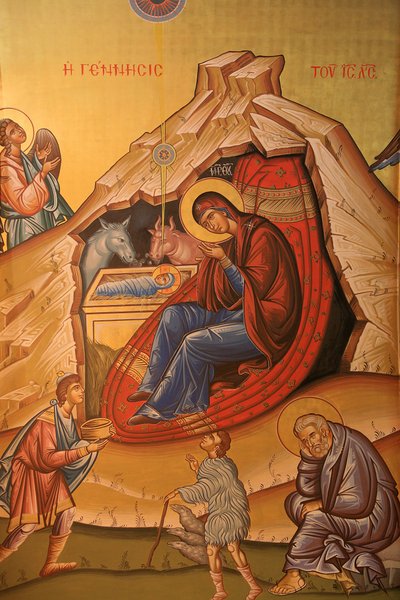 Ícone ortodoxo grego que representa o nascimento de Cristo Thessalonique Grece de Unbekannt