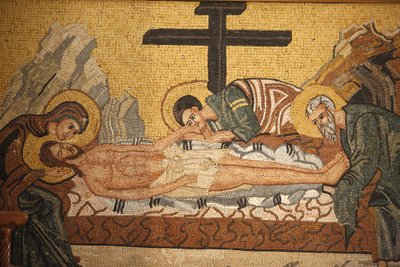 Ícone ortodoxo grego representando o sepultamento de Chrit na igreja ortodoxa de São Jorge, Madaba , Madaba, Jordanie de Unbekannt