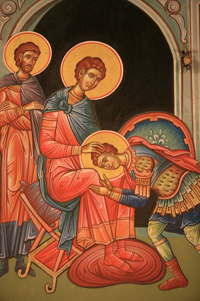 Ícone ortodoxo grego que representa São Nestor e São Dimitrios Thessalonique Grece de Unbekannt