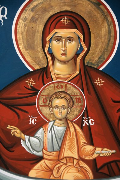 Ícone ortodoxo grego que representa a Virgem e o filho Thessalonique Grece de Unbekannt