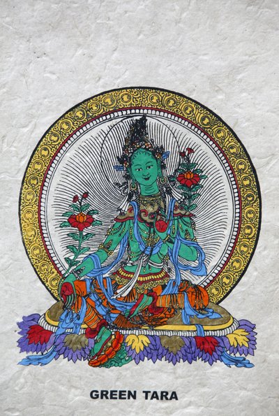 Tara verde, símbolo budista de prosperidade. Mosteiro de Kopan, Bhaktapur, Nepal de Unbekannt