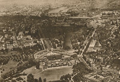 Bosques verdes pelas águas de Westminster: parte da mansão de Hyde, abaixo da asa de biplano, de Unbekannt