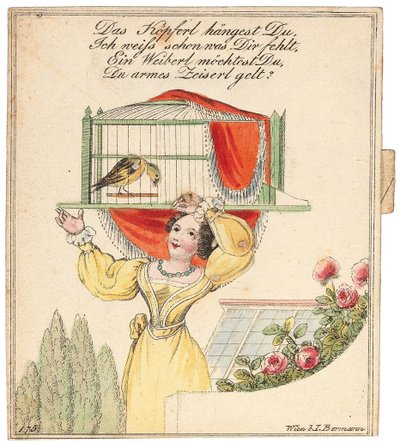 Cartão de saudação. Sua cabecinha está pendurada, eu sei o que há de errado com você..., depois de 1815. de Unbekannt