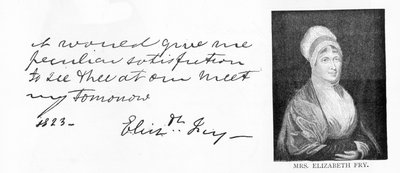 Caligrafia e assinatura de Elizabeth Fry de Unbekannt