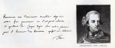 Caligrafia e assinatura de Frederico o Grande, Rei da Prússia (caneta e tinta sobre papel) de Unbekannt
