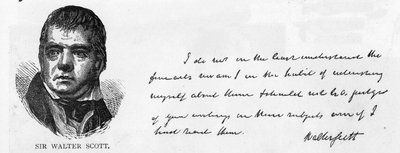Caligrafia e assinatura de Sir Walter Scott (caneta e tinta sobre papel) de Unbekannt