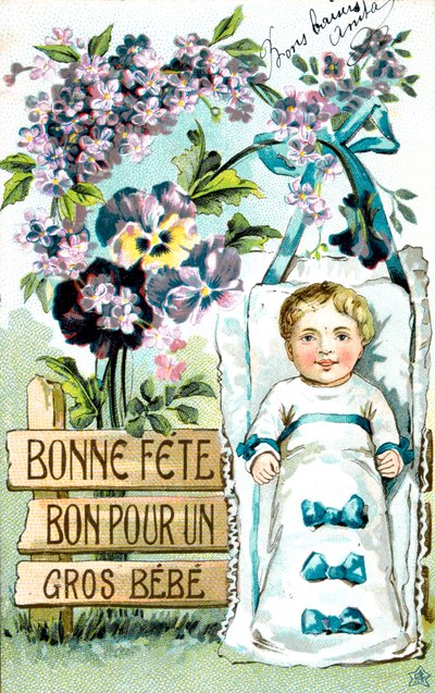 Feliz aniversário, bebê grande, bebê grande, cartão postal francês, c1900 de Unbekannt