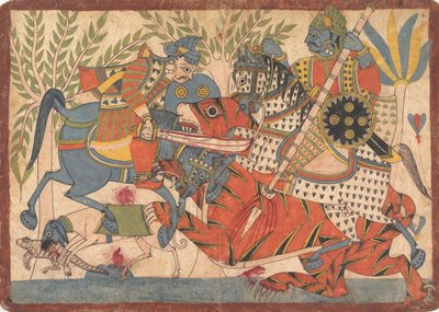 Harishchandra e seu ministro Killing a Tiger folio de uma série Harishchandra, 1800-1850. de Unbekannt