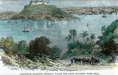 Porto de Havannah, mostrando onde os cinquenta invasores foram baleados, Cuba, c1880 de Unbekannt