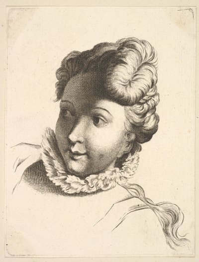 Cabeça de uma mulher vestindo um babado, do Livre de Têtes Gravées dapres F. Boucher et ..., século XVIII. de Unbekannt