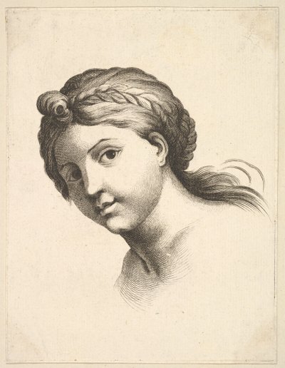 Cabeça de uma mulher, de Livre de Têtes Gravées dapres F. Boucher et Autres Livro de ..., século XVIII. de Unbekannt