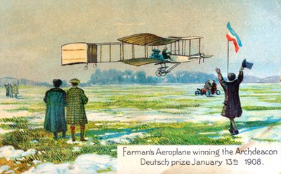 Henri Farman, aviador francês, ganhador do primeiro vôo do quilômetro circular, Paris, janeiro de 1908 de Unbekannt