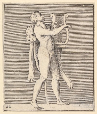 Hércules tocando uma lira, uma pele de leão pendurada no ombro, publicou ca. 1599-1622. de Unbekannt