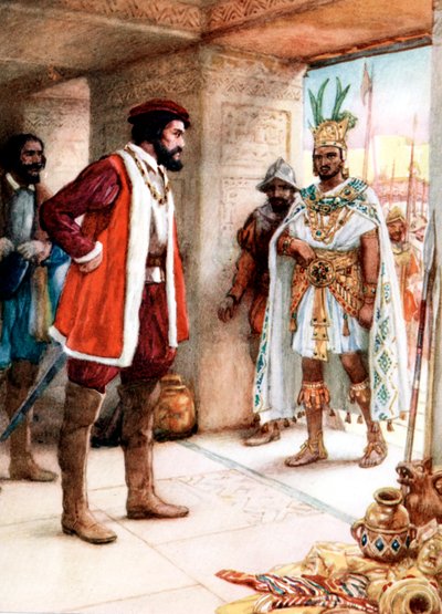Hernan Cortes encontrando o imperador asteca Montezuma, 1519 de Unbekannt