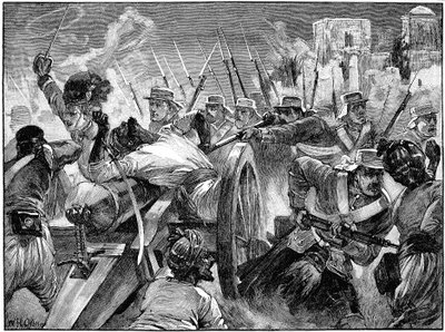Escoceses que capturavam as armas dos amotinados em Cawnpore, motim indiano, 16 de julho de 1857 c1895 de Unbekannt