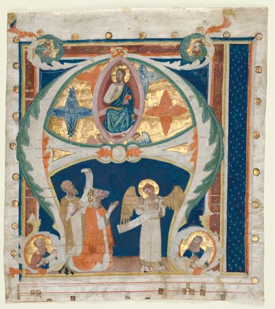 Inicial Historiada A Excisada de Gradual: Cristo em Majestade com o Rei Davi ..., c. 1300-1340. de Unbekannt