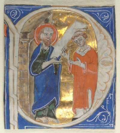 Inicial historiada extirpada de uma Bíblia: São Paulo e um clérigo, 1200s. de Unbekannt