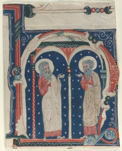 Inicial H historiada excisada de um antifônico: SS. Paul, o Eremita e Anthony, c1200-1230. de Unbekannt