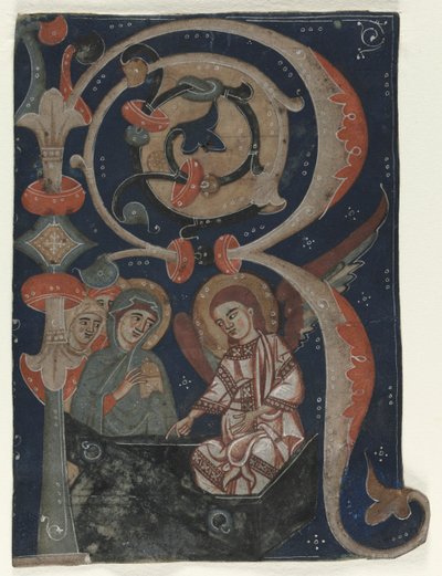 Inicializada Historiada R Excisada de um Gradual: As Três Marias no Túmulo, c. 1200-1230. de Unbekannt