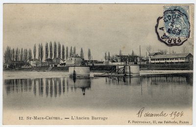 Ile de France, Val de Marne, Creteil: vista da antiga barragem na Marne - Cartão Postal datado de 1904 de Unbekannt