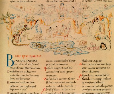 Ilustração e parte do texto do Salmo 103, c1000-1050, 1947. de Unbekannt
