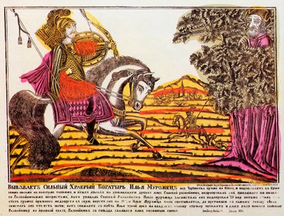 Ilya Muromets e Nightingale, o Ladrão, impressão de Lubok, século XVIII de Unbekannt