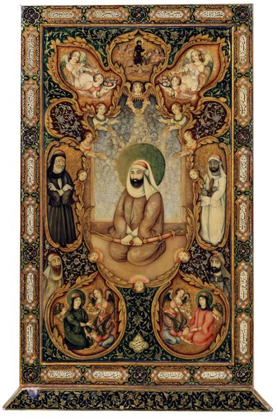 O imã Ali Ali ibn Abi Talib com seus filhos Hasan e Husayn, 1871. de Unbekannt