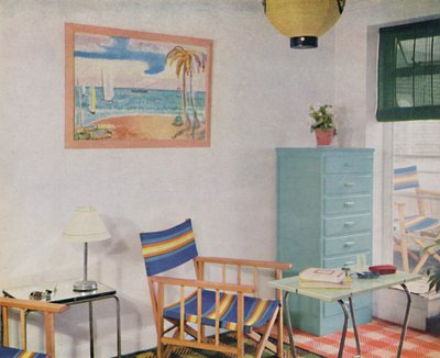 Neste pequeno apartamento de Londres, foi feita uma mobília barata, 1940 de Unbekannt