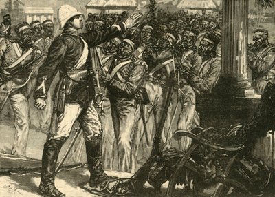 Incidente no motim indiano: Lieut. De Kantzow Acalmando os Sipaios em Mynpooree, 1890. de Unbekannt