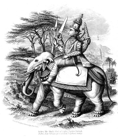 Indra, principal dos deuses védicos da Índia montado em seu elefante, c1880 de Unbekannt