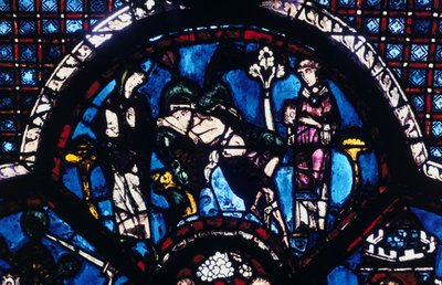 Peregrino ferido ignorado pelo padre e levita, vitral, Catedral de Chartres, França, 1205-1215 de Unbekannt