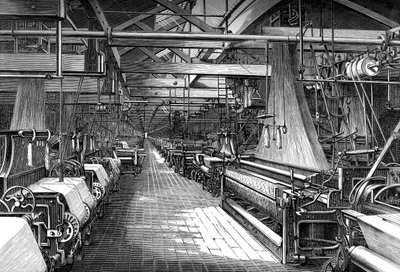 Interior do galpão de tecelagem, fábrica de St Leonards, Dunfermline, c1880 de Unbekannt