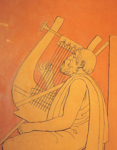 Vista interior de desenhos figurativos decorativos de representação simbólica masculina da Grécia antiga na sala de jantar em Holmwood, Glasgow (foto) de Unbekannt
