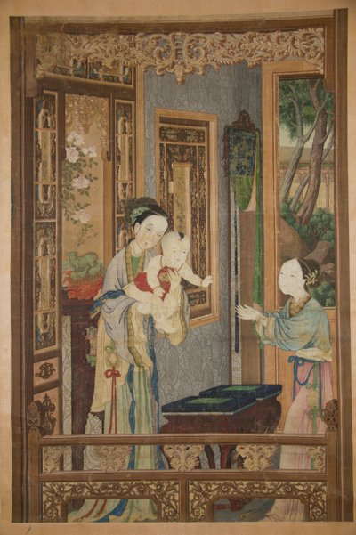 Interior com mulher, criança e enfermeira, final do século XVIII a princípios do século XIX. de Unbekannt