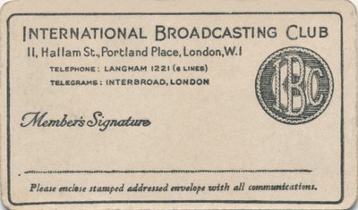 International Broadcasting Club: Cartão de sócio, c1930s de Unbekannt